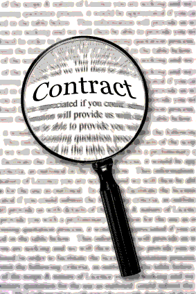 The magnifier is highlighting the word contract so that the students studying at Toronto High School private secondary School read the terms before signing the registration form for in class or virtual schooling 